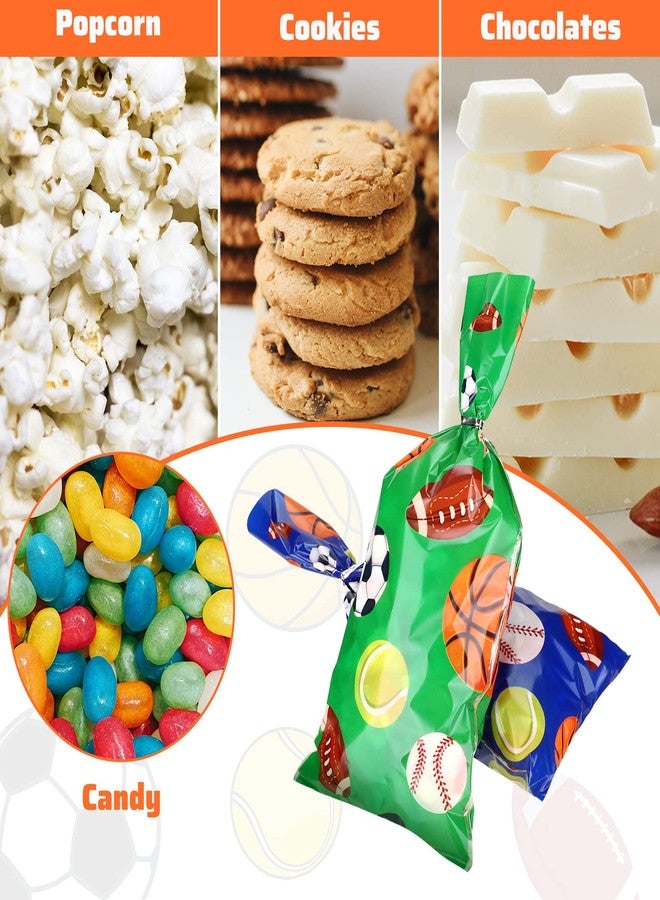 تيلينغ أكياس هدايا رياضية لحفلات كرة القدم والبيسبول، 100 قطعة، أكياس هدايا رياضية شفافة مع 150 ربطة فضية، لوازم حفلات كرة القدم وكرة السلة، زينة حفلات أعياد الميلاد - Image 4